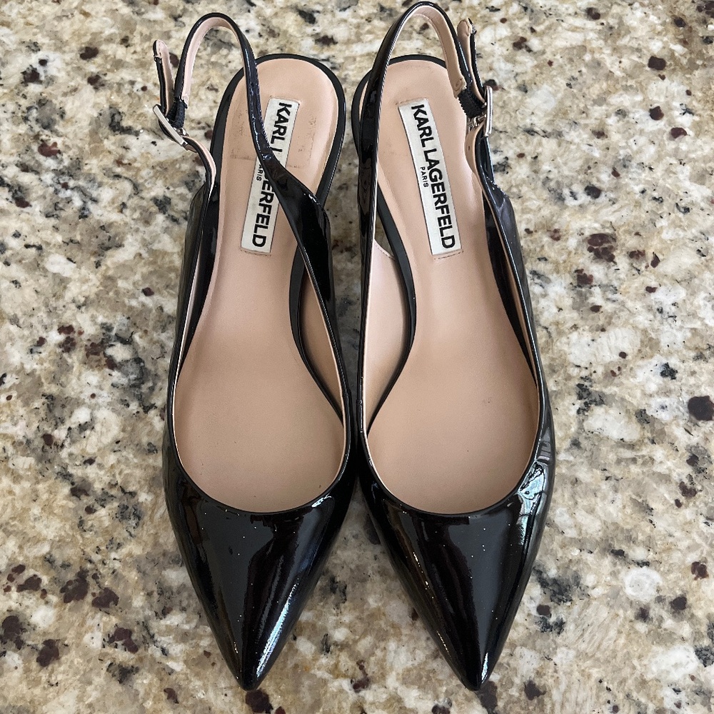 Karl Lagerfeld Black Sparkle Slingback 1-inch Heels - Size 7